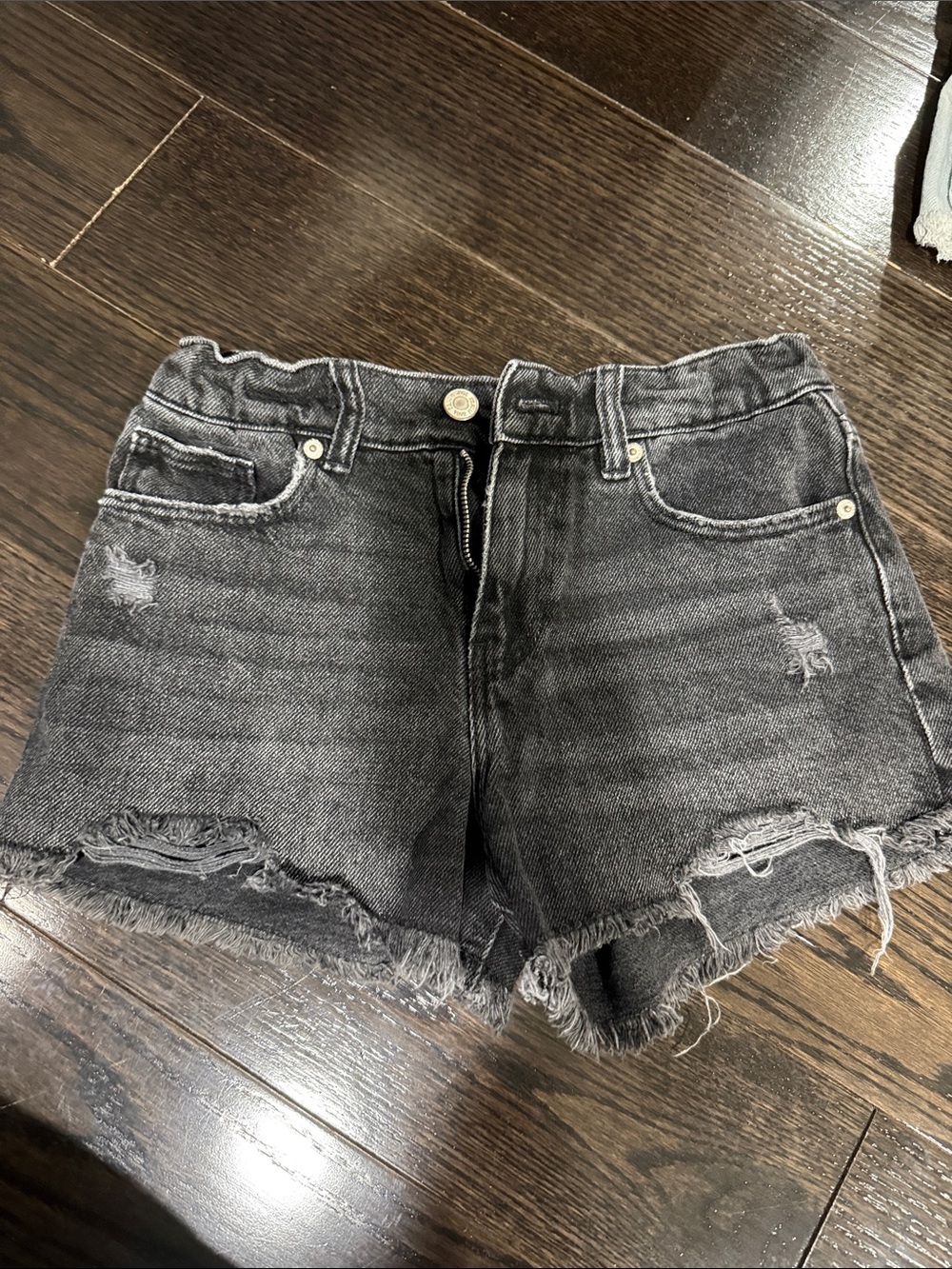 Zara Washed Black Distressed Denim Shorts